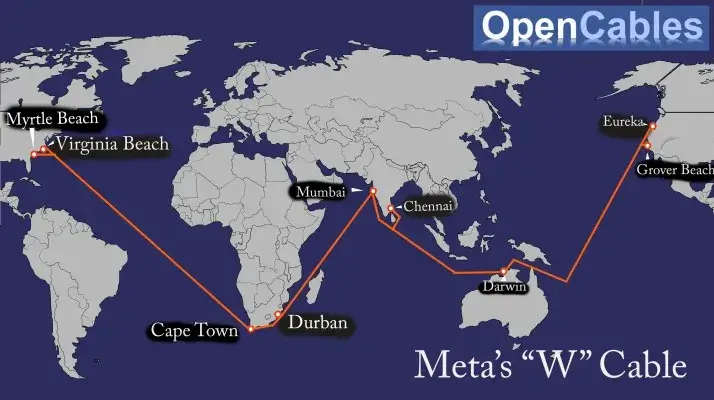 Meta's global fiber-optic subsea cable network